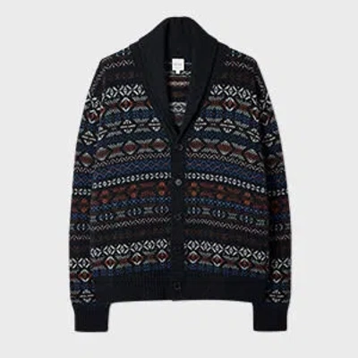 Paul Smith Navy Fair Isle Wool Cardigan Blue In Multi