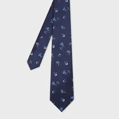 Paul Smith Navy Floral Silk Tie Blue In Gray