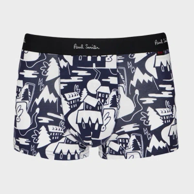 Paul Smith Navy 'houses' Print Boxer Briefs Blue