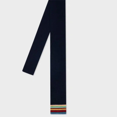 Paul Smith Navy Knitted Cotton Tie With 'signature Stripe' Tip Blue