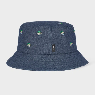Paul Smith Navy Leaf-embroidered Bucket Hat Blue