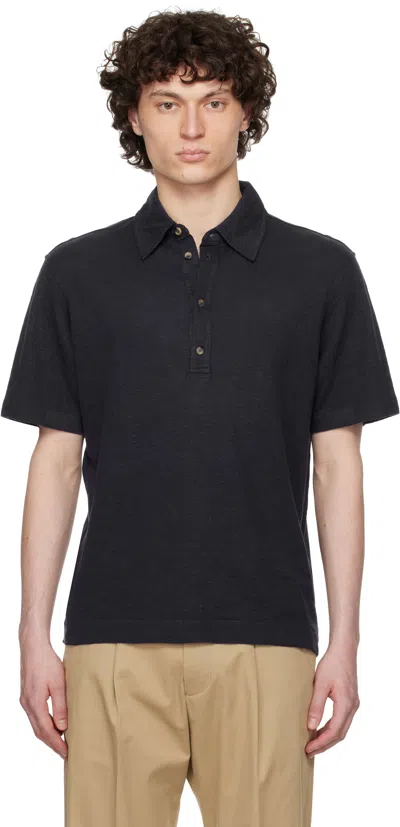 Paul Smith Navy Linen Piqué Polo In 49 Dark Navy
