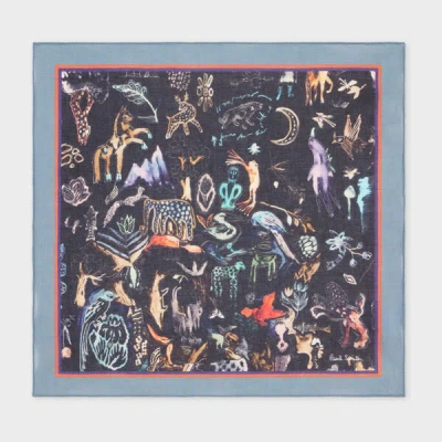 Paul Smith Navy 'little Beasts' Print Pocket Square Blue