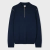 Paul Smith Navy Merino Contrast-seam Half-zip Sweater Blue In Blue