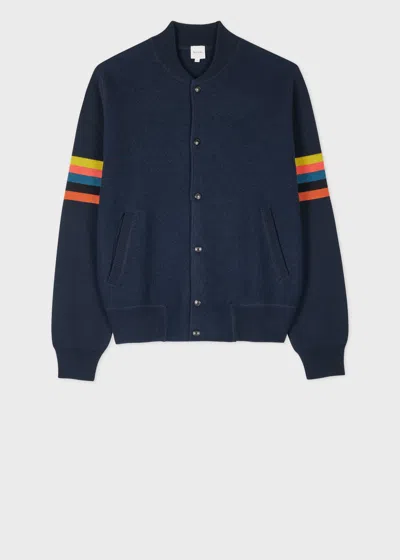 Paul Smith Navy Merino Wool 'artist Stripe' Bomber Jacket Blue