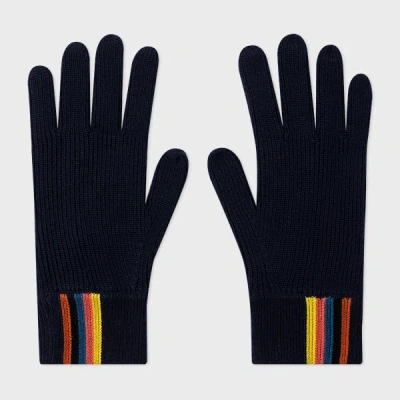 PAUL SMITH NAVY MERINO WOOL 'ARTIST STRIPE' GLOVES BLUE