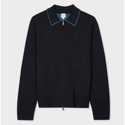 Paul Smith Stretch-merino Wool And Cotton-blend Zip-up Cardigan In Blue