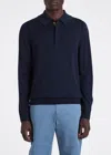 Paul Smith Navy Merino Wool Long-sleeve Polo Shirt In Blue