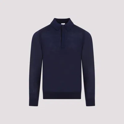 Paul Smith Ribbed Merino Wool Polo Sweater In Blue
