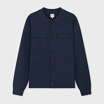 Paul Smith Navy Merino-cotton Patch-pocket Cardigan Grey In Blue