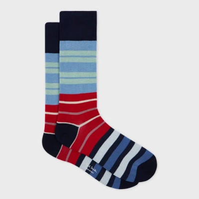 Paul Smith Navy Mixed Block Stripe Socks Blue
