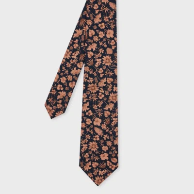 Paul Smith Navy 'pencil Floral' Print Cotton Tie Blue