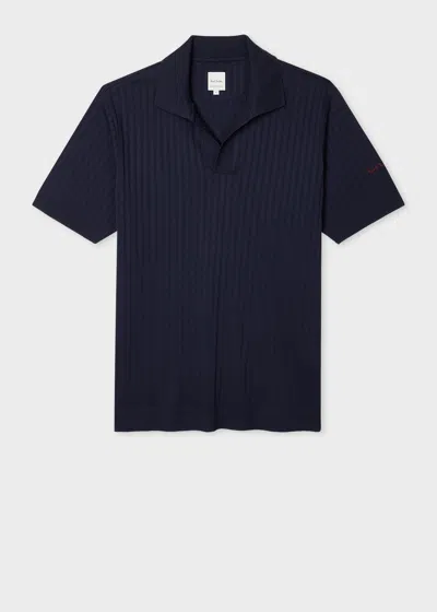 Paul Smith Navy Ribbed Cotton Open-collar Polo Shirt Blue