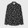 Paul Smith Navy 'shadow Floral' Print Viscose-linen Shirt Blue In Blue