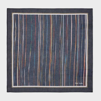 Paul Smith Navy 'signature Pinstripe' Cotton Pocket Square Blue