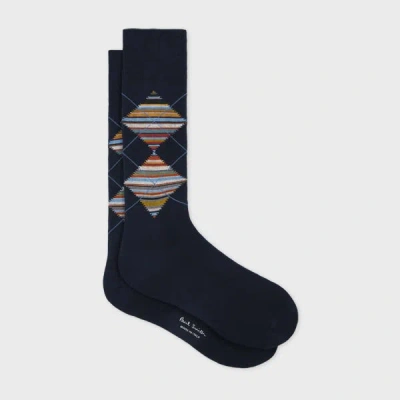 Paul Smith Navy 'signature Stripe' Argyle Socks Blue
