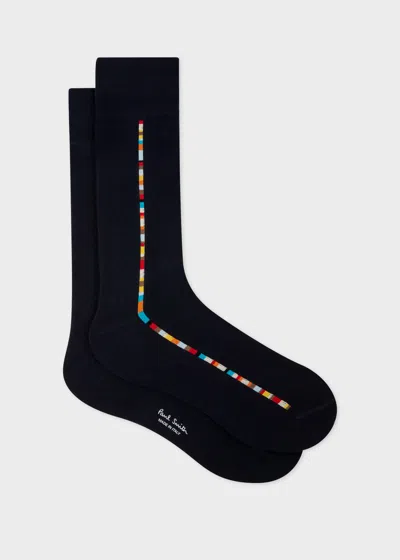 Paul Smith Navy 'signature Stripe' Central Trim Socks Blue In Black
