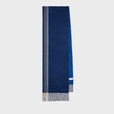 Paul Smith Navy 'signature Stripe' Edge Cashmere Scarf Blue