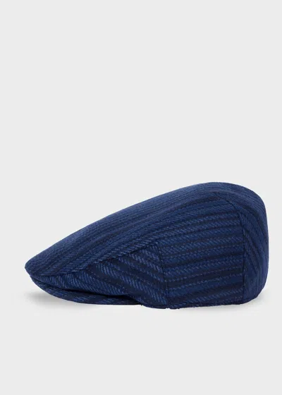 Paul Smith Navy 'signature Stripe' Flat Cap Blue