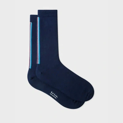 Paul Smith Navy 'signature Stripe' Trim Socks Blue