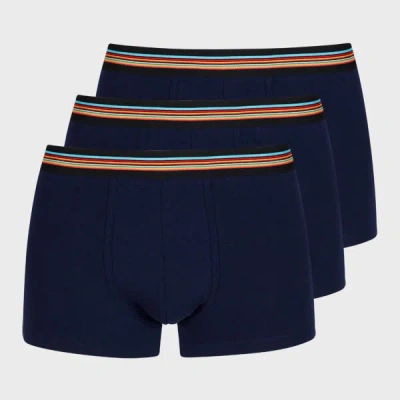 PAUL SMITH NAVY 'SIGNATURE STRIPE' WAISTBAND BOXER BRIEFS THREE PACK BLUE