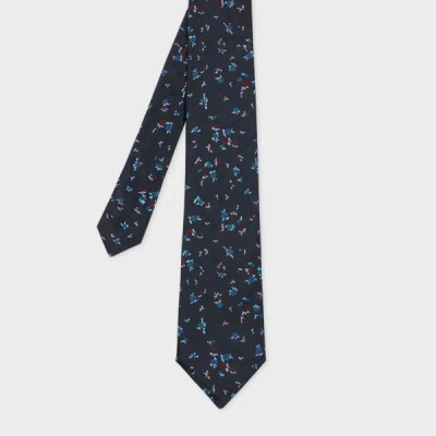 Paul Smith Navy Silk 'art Floral' Tie Blue