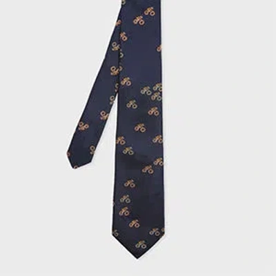 Paul Smith Navy Silk 'cyclist Sketch' Tie Blue