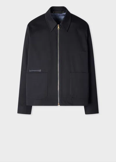 Paul Smith Navy Stretch Cotton-twill Short Zip Jacket Blue