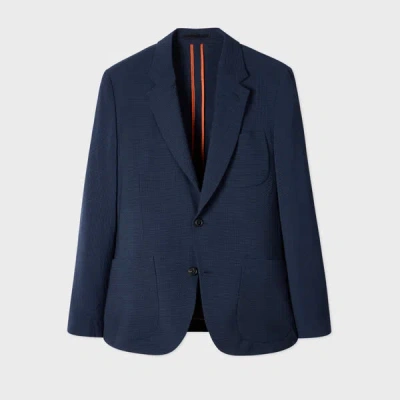 Paul Smith Navy Stretch-wool Seersucker Check Blazer Blue