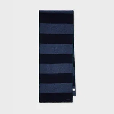 Paul Smith Navy Stripe Blanket Stitch Scarf Blue