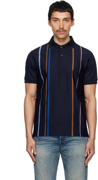 Paul Smith Navy Stripe Cotton Polo In Blue
