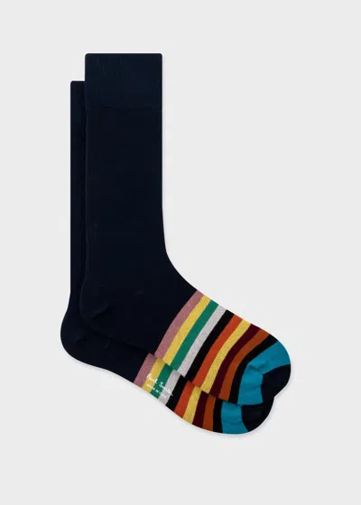 Paul Smith Navy Stripe Tipping Socks In Blue