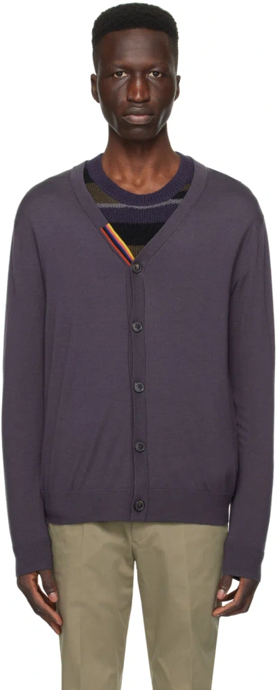 Paul Smith Navy Striped Cardigan In 48a Blues