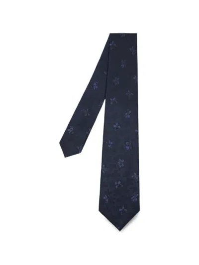 Paul Smith Navy Tonal Floral Silk Tie In Gray