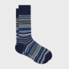 Paul Smith Navy Tonal Stripe Cotton-blend Pique Socks Blue In White