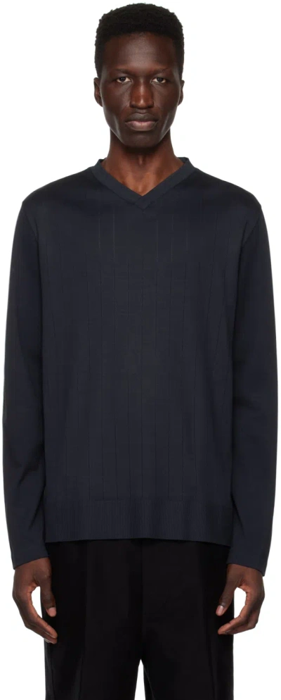 Paul Smith Navy V-neck Long Sleeve T-shirt In 49 Blues