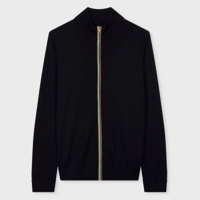 Paul Smith Navy Washable Merino Wool 'signature Stripe' Zip Cardigan Blue