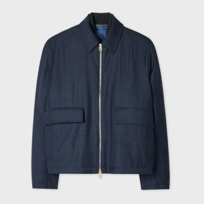 Paul Smith Navy Windowpane Check Wool Zip Jacket Blue