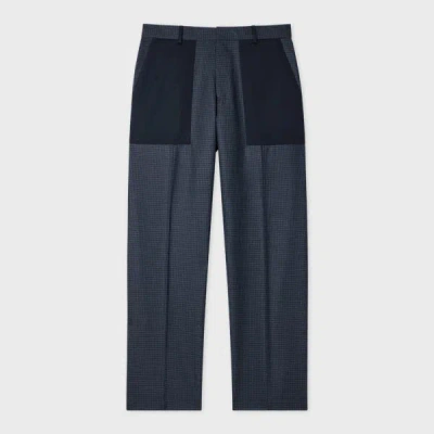 Paul Smith Navy Wool Check Contrast-panel Trousers Blue