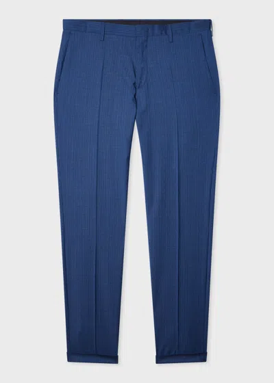 Paul Smith Navy Wool Cuffed Check Trousers Blue