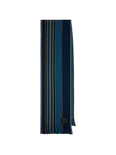 Paul Smith Navy Wool Double-side Stripe Scarf In Blue