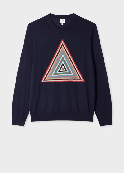 Paul Smith Navy Wool 'pyramid Stripe' Intarsia Sweater Blue