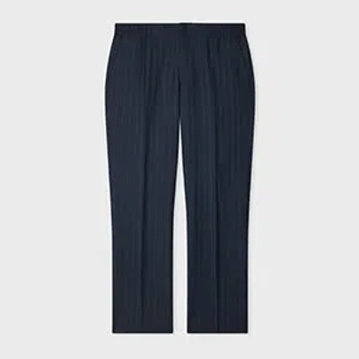 Paul Smith Navy Wool-linen Pinstripe Elasticated Waist Trousers Blue