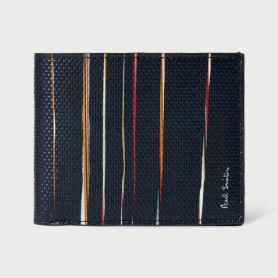 Paul Smith Navy Woven Leather 'signature Stripe' Pinstripe Billfold Wallet Blue