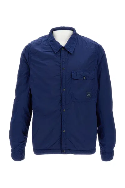 Paul Smith Nylon Sports Jacket With Snap Button Closure In Blue