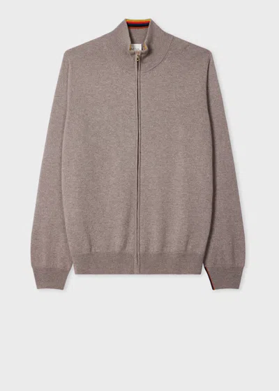 Paul Smith Oatmeal Cashmere Full-zip Cardigan Grey In Gray