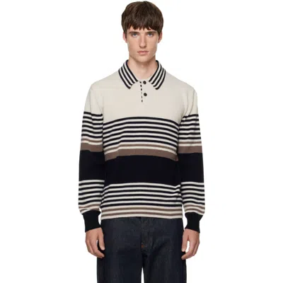 Paul Smith Ecru Stripe Cashmere Polo Sweater White In Neutral