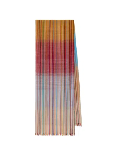 Paul Smith Ombre Striped Frayed-edge Merino Wool Scarf In Multi