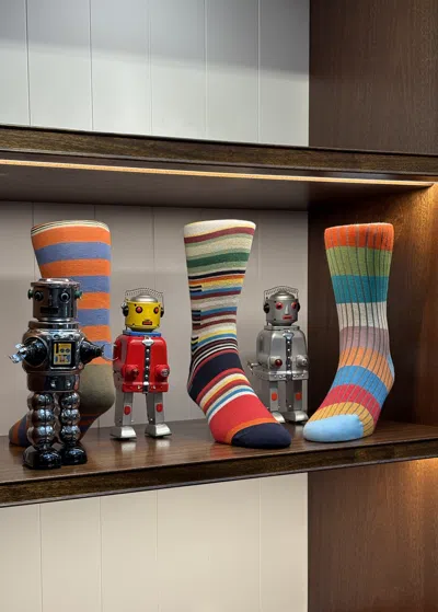 Paul Smith One Pair Of Stripe Monday Socks White In Multi