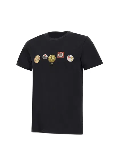 Paul Smith Opposite Skull Organic Cotton T-shirt In Black